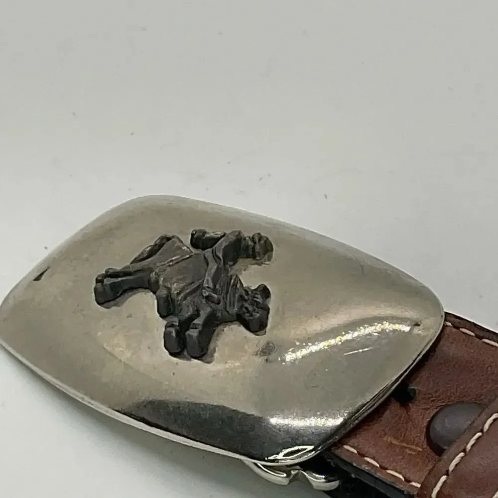 Nocona Brown And Black Leather Belt with Silver Toned embellishments